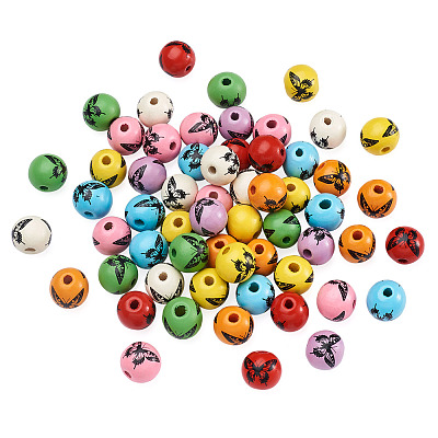 80Pcs 8 Colors Printed Natural Wood Beads WOOD-FW0001-09-1