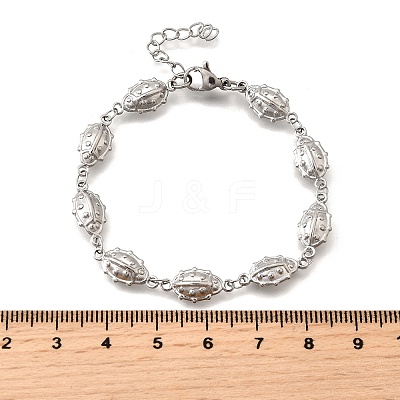 304 Stainless Steel Ladybug Link Bracelets for Women BJEW-K226-15B-P-1