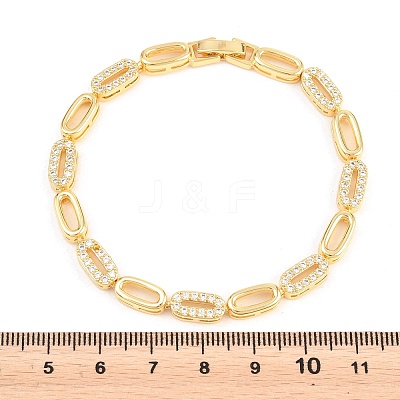 Oval Brass Micro Pave Clear Cubic Zirconia Link Chain Bracelets for Women BJEW-T025-03A-G-1