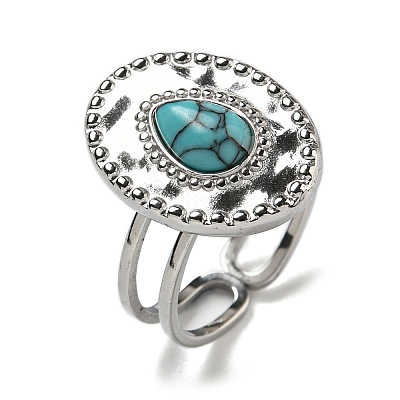 Oval with Teardrop 304 Stainless Steel Open Cuff Rings STAS-Z060-14P-1
