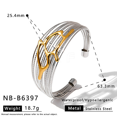 Two Tone 304 Stainless Steel Multi-Line Cuff Bangles WGAD035-02-1
