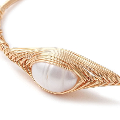 Natural Pearl Beaded Cuff Bangles BJEW-JB10120-01-1