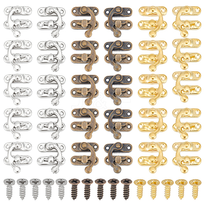 30Pcs 6 Colors Iron Latch Hook Hasp Horn Lock with Screws FIND-OC0003-42-1