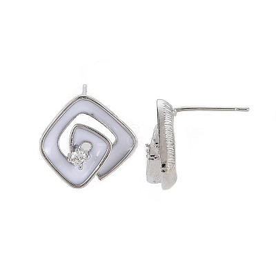 Brass Micro Pave Clear Cubic Zirconia Stud Earring Findings with Enamel KK-S356-624P-NF-1