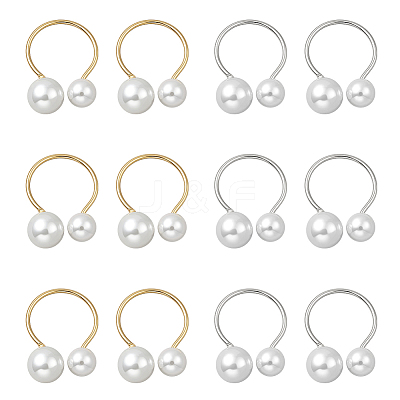 12Pcs 2 Colors Resin Imitation Pearl Finger Rings RJEW-GO0001-07-1