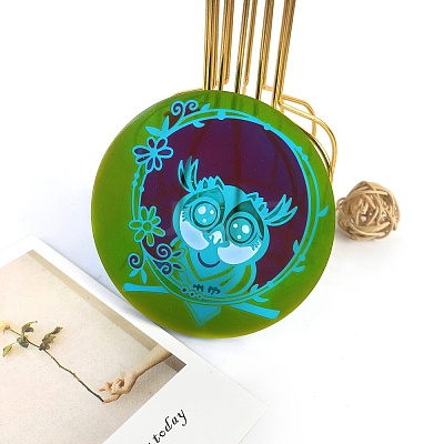 Flat Round with Owl & Flower DIY Cup Mat Silicone Molds SIL-F007-06A-1