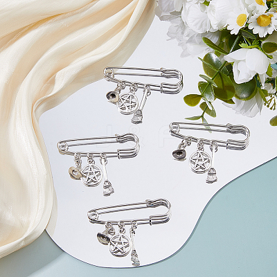 12Pcs Witch Hat and Broom Charm Pendant Brooches JEWB-FH00018-1