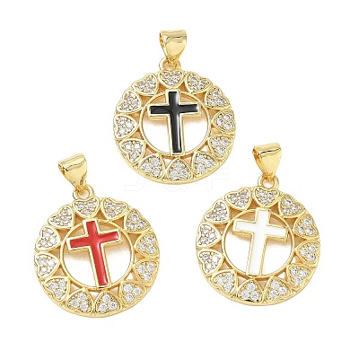 Religion Cross Brass Micro Pave Clear Cubic Zirconia Pendants CU-CBA83A6-03C-G-1
