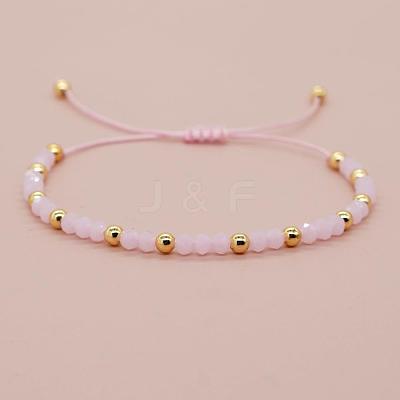 Glass & Brass Round Beads Braided Bead Bracelets LS-RD6595-4-1