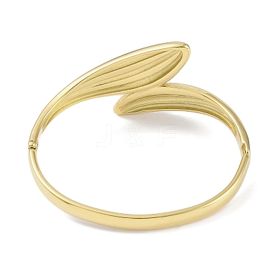 304 Stainless Steel Rhinestone Leaf Hinged Bangles for Women BJEW-C071-13G-01-1