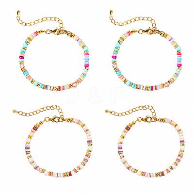 2 Colors Bohemian Dyed Natural Shell Heishi Beaded Bracelet Sets MF5991-8-1