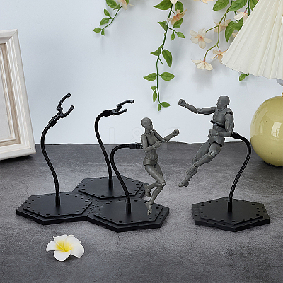 Assembled Hexagon Plastic Action Figure Display Stands with Adjustable Alloy Support Arm ODIS-WH0080-11C-1