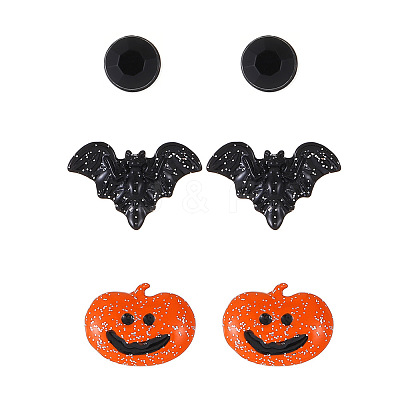 3 Pairs Halloween Alloy Enamel Stud Earrings FS-WG03594-16-1