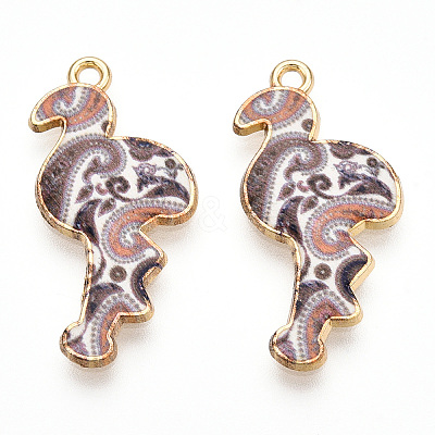 Printed Light Gold Tone Alloy Pendants ENAM-N056-210B-1