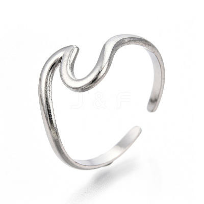 Non-Tarnish 304 Stainless Steel Sea Wave Cuff Rings X-RJEW-N038-115P-1