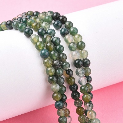 Natural Moss Agate Beads Strands X-GSR4mmC001-1