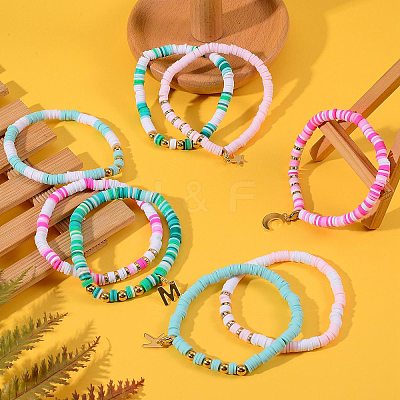 Polymer Clay Heishi Beads Stretch Bracelets Sets BJEW-SZ0001-51-1