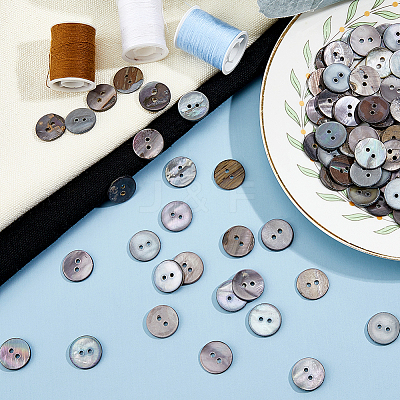 250Pcs 2-Hole Flat Round Shell Buttons SHEL-HS0001-02-1