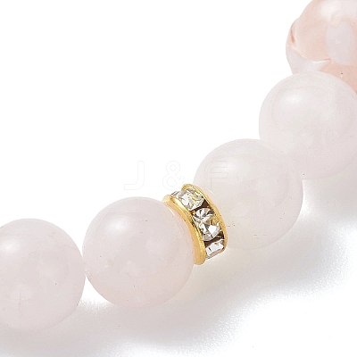 Natural Madagascar Rose Quartz & Lampwork Beads Stretch Bracelets for Women BJEW-JB13317-02-1