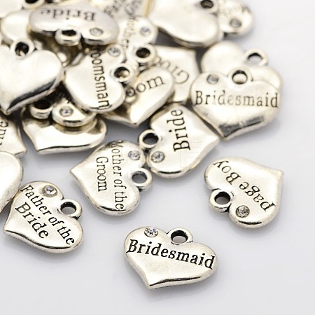 Mixed Wedding Theme Alloy Heart with Words Pendants TIBEP-X0064-AS-1