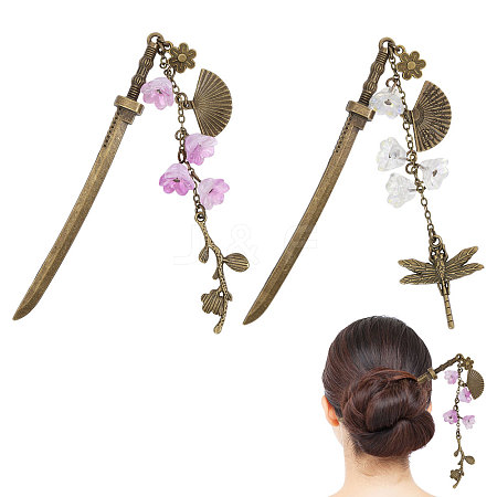 2Pcs Alloy Hair Sticks OHAR-CA00004-1