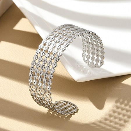Hollow Out 304 Stainless Steel Cuff Bangles for Women BJEW-Z096-01P-1