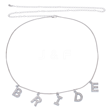 Alloy Crystal Rhinestone Word BRIDE Pendant Iron Waist Belly Chains NJEW-GA00007-1