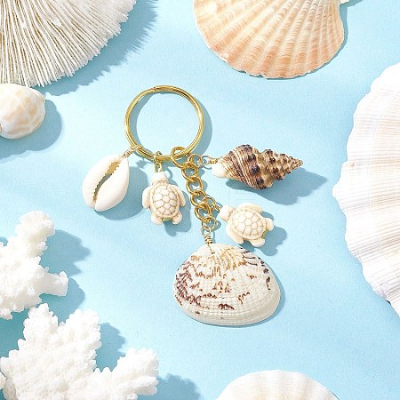 Ocean Style Natural Shell with Synthetic Turquoise Keychains KEYC-JKC01231-03-1