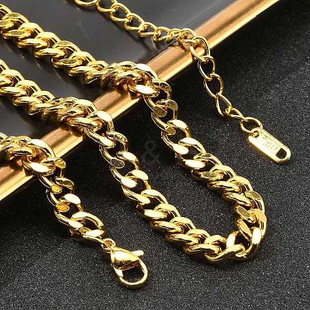 304 Stainless Steel Cuban Link Chain Necklaces for Women Men NJEW-G161-02G-1