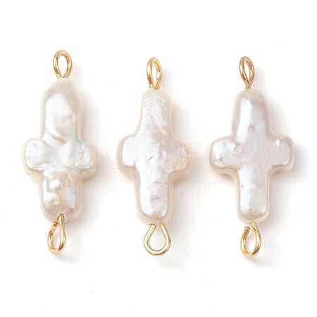 Natural Keshi Pearl Cross Links Connector Charms PALLOY-JF02822-1