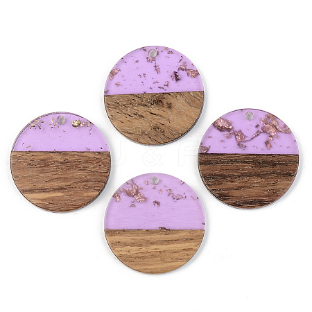 Transparent Resin & Walnut Wood Pendants RESI-S389-025A-B01-1