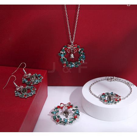 Christmas Wreath & Bell Alloy Rhinestone Pendant Necklaces & Dangle Earrings & Charm Bracelets & Brooch Sets WG06691-10-1