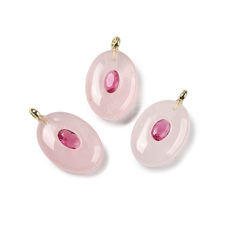 Natural Rose Quartz & Cubic Zirconia Pendants G-Z076-01G-02-1