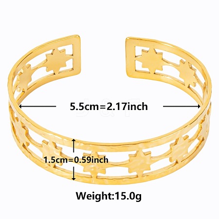 Stylish European and American Hollow Star 304 Stainless Steel Cuff Bangles for Women XB2693-2-1