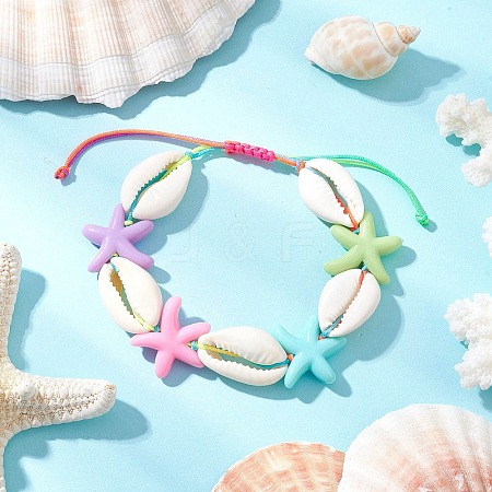 Natural Mixed Cowrie Shell Beads Braided Bead Bracelets BJEW-JB11785-1