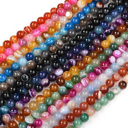 Natural Banded Agate/Striped Agate Beads Strands G-G582-B-1