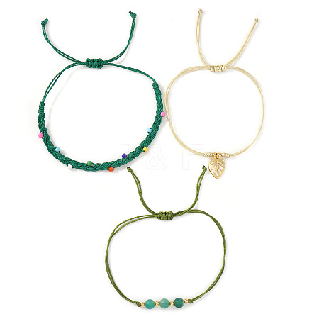 Summer Beach Style Adjustable Natural Green Onyx Agate(Dyed & Heated) Round Beaded Bracelet Set RE5461-1-1
