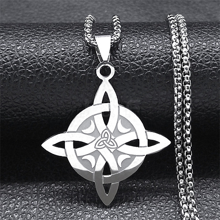 201 Stainless Steel Trinity Knot Wish Knot Pendant Necklaces for Men Women NJEW-K283-36P-1