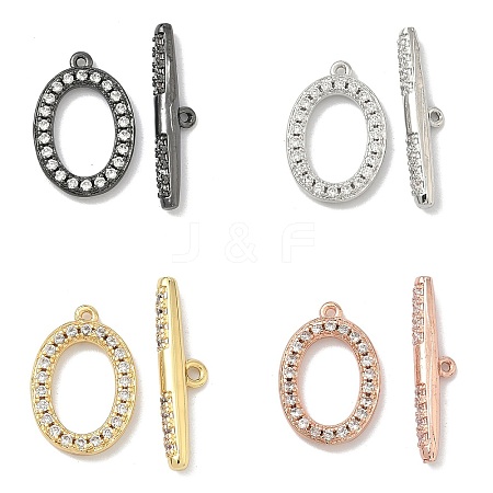 Oval Brass Micro Pave Clear Cubic Zirconia Toggle Clasps KK-G548-25-1