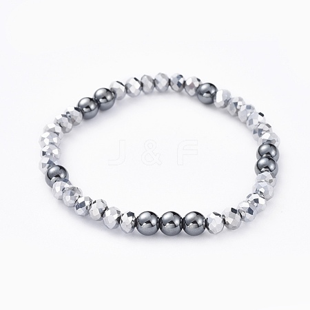 Faceted Rondelle Electroplate Glass Stretch Bracelets BJEW-JB04650-01-1