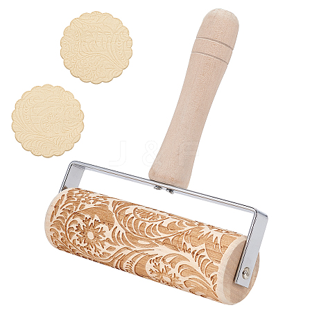 Paisley Pattern Wood with Stainless Steel Rolling Pin TOOL-WH0155-97-1