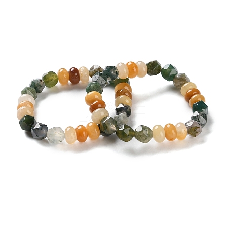 Natural Topaz Jade and Natural Moss Agate Beaded Stretch Bracelets for Women Men BJEW-C081-04-1