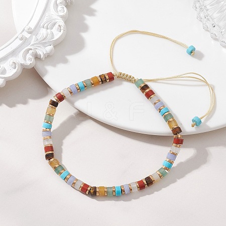 Natural & Synthetic Mixed Gemstone Disc Beads Braided Bead Bracelets for Women Men BJEW-JB13333-1