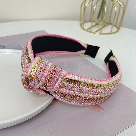 Sequin Ethnic Style Rhinestone Pearl Hair Band PW-WG10983-07-1