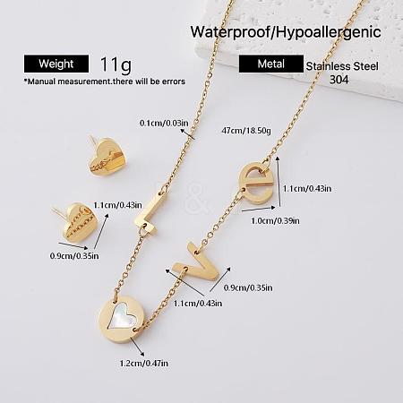 304 Stainless Steel Stud Heart Earrings & Letter LOVE Necklaces Sets for Women ZF6190-2-1