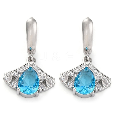 Brass Pave Cubic Zirconia Ginkgo Leaf Hoop Earrings for Women EJEW-I304-30P-05-1