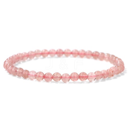 4mm Round Natural Strawberry Quartz Beads Bracelet for Men LS-KG3069-39-1