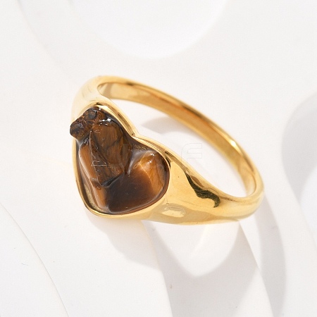 Heart Natural Tiger Eye Finger Rings RJEW-D303-01G-01-1