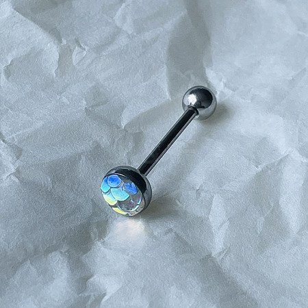 Gradient Color Flat Round Scale Stainless Steel Enamel Straight Barbell 15 Gauge Piercing Tongue Rings for Women Men WGF798A-33-1