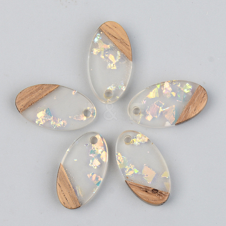 Transparent Resin & Walnut Wood Pendants RESI-S389-041A-E01-1